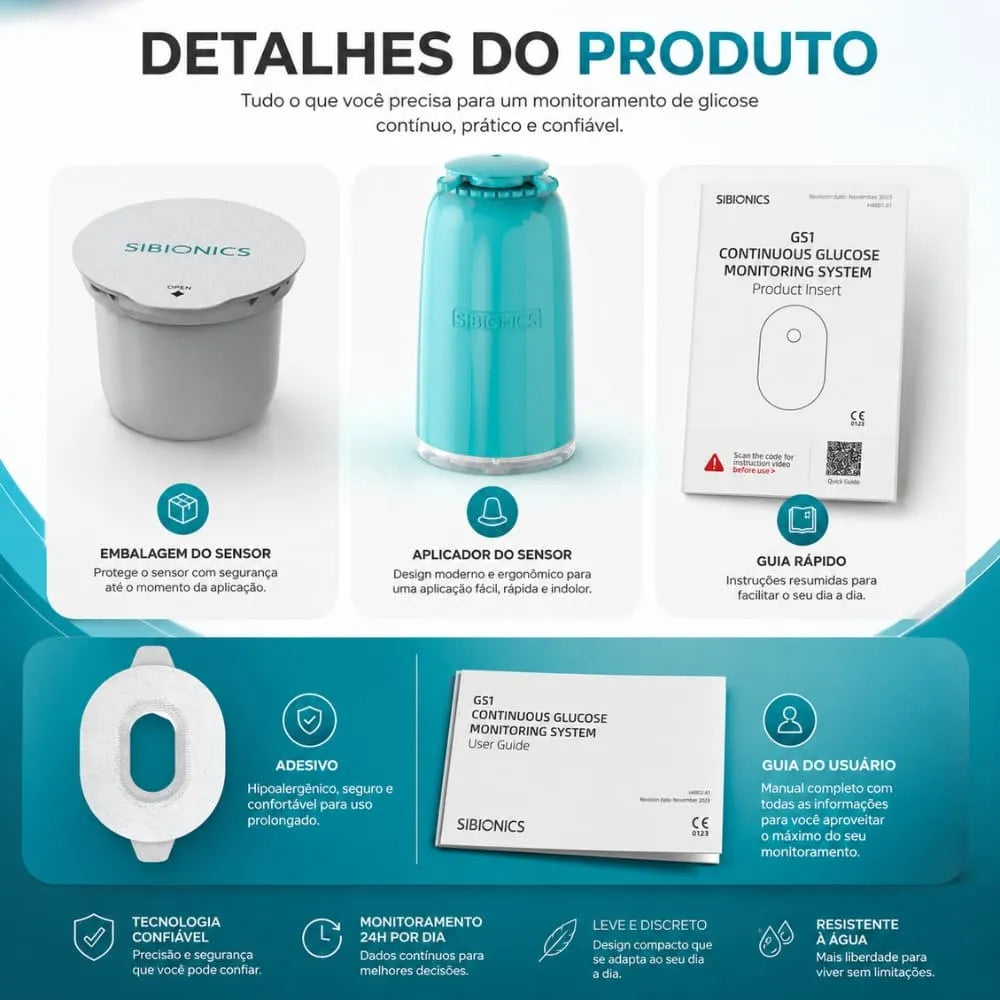 Sensor e Monitor De Glicose SIBIONICS Inteligente GS1