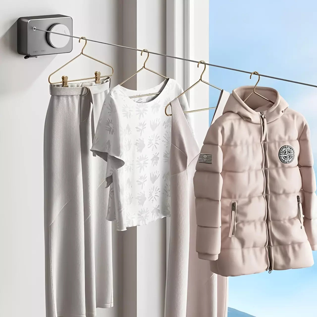 varal invisível
varal de aço
varal mágico
varal retrátil
varal de teto
varal de parede
varal para apartamento
varal portátil